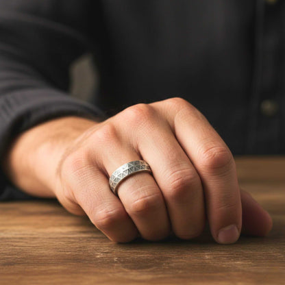 RUNEFORGE RAW - Oxidized Steel - Pure Stainless Steel Men’s Steel - Plated Ring (Size : 22-27) — Rings for Men | THE MEN THING