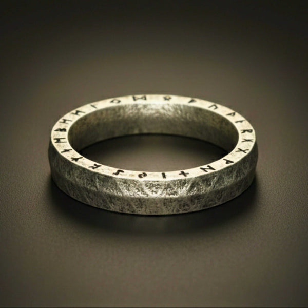 RUNEFORGE RAW - Oxidized Steel - Pure Stainless Steel Men’s Steel - Plated Ring (Size : 22-27)