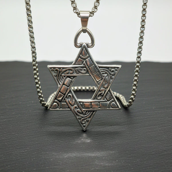 RUNIC STAR - 39mm Titanium Steel Pendant with 24inch Round Box 5mm Chain for Men & Boys