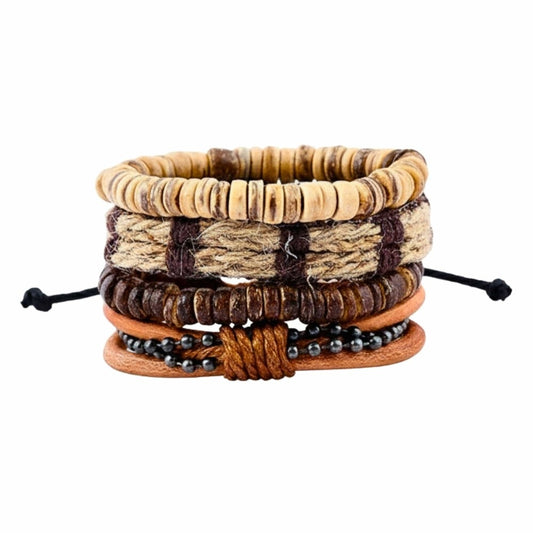 RUSTBORNE - 4 Pcs Brown Genuine Leather Adjustable Bracelet Set for Men & Boys (8 inch) - THE MEN THING