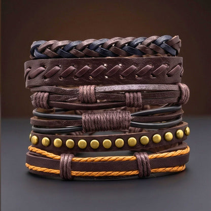 RUSTCORE - 6 Pcs Genuine Leather Adjustable Bracelet for Men & Boys — Leather Bracelet for Men | THE MEN THING