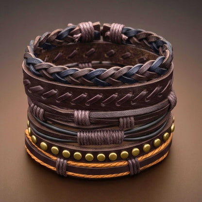 RUSTCORE - 6 Pcs Genuine Leather Adjustable Bracelet for Men & Boys — Leather Bracelet for Men | THE MEN THING
