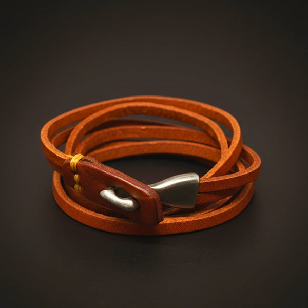 RUSTIC LOOP - 9mm Brown Genuine Leather Adjustable Bracelet for Men & Boys (24 inch)