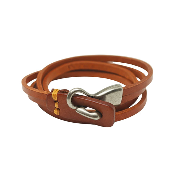 RUSTIC LOOP - 9mm Brown Genuine Leather Adjustable Bracelet for Men & Boys (24 inch)