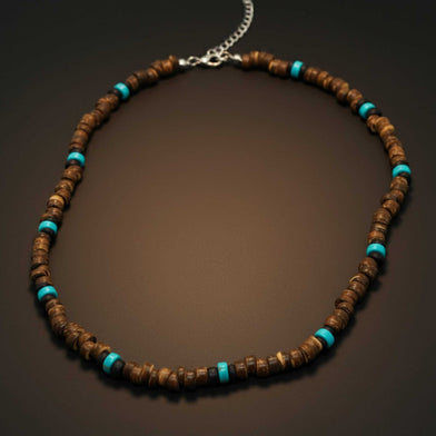 RUSTIC WAVE - 8 mm Beaded Necklace for Men and Boys (20 inches with adjustable cable chain)