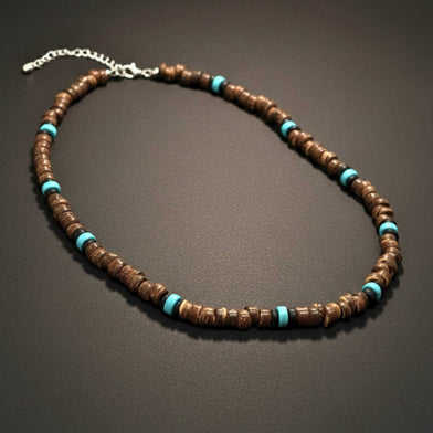 RUSTIC WAVE - 8 mm Beaded Necklace for Men and Boys (20 inches with adjustable cable chain)