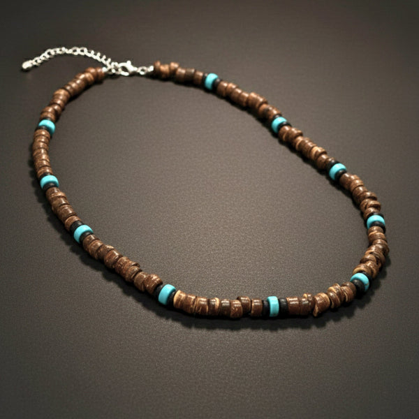 RUSTIC WAVE - 8 mm Beaded Necklace for Men and Boys (20 inches with adjustable cable chain)