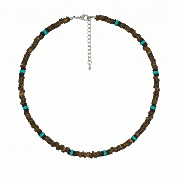 RUSTIC WAVE - 8 mm Beaded Necklace for Men and Boys (20 inches with adjustable cable chain)