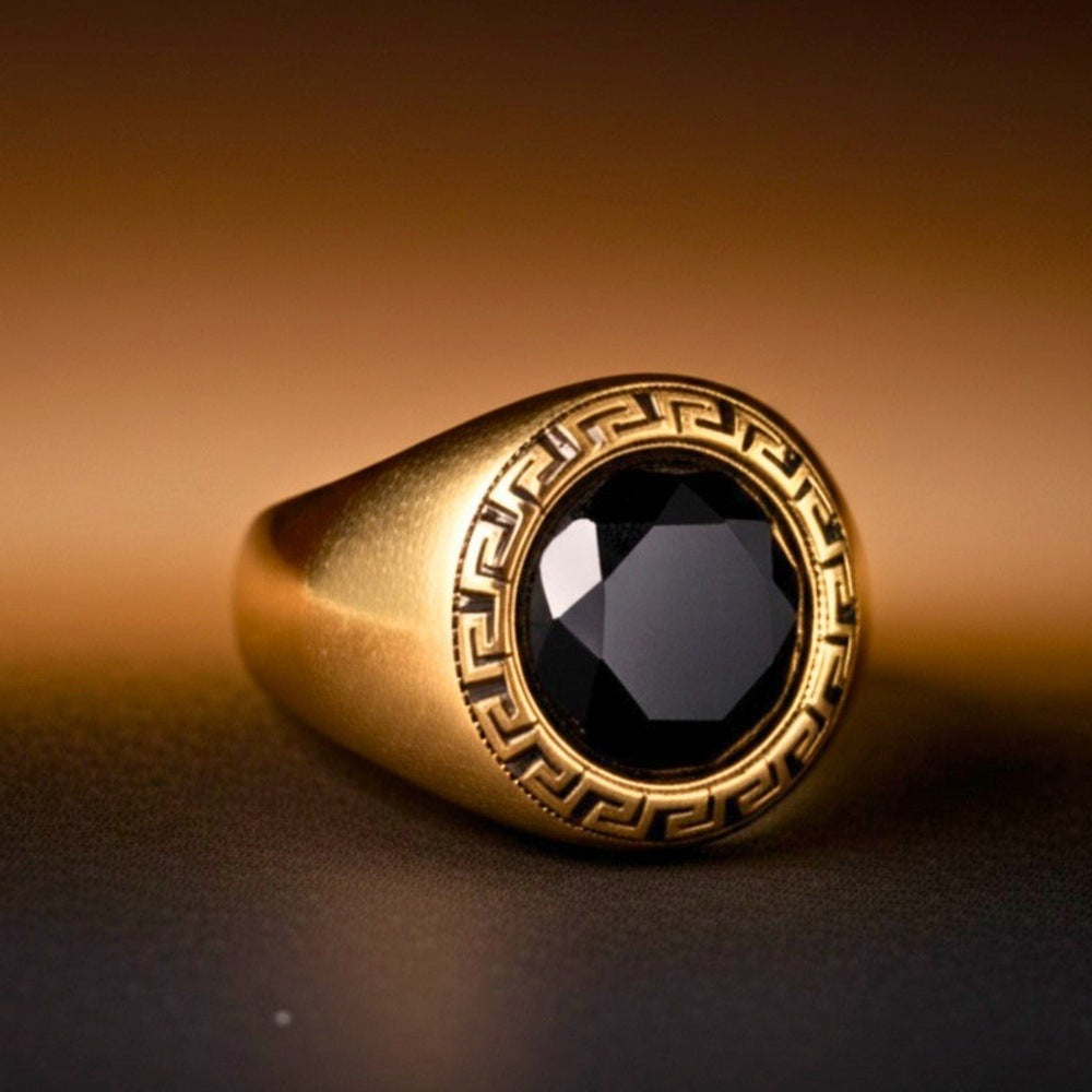 Royal Series - AETHER SIGNET RING - Pure Stainless Steel Men’s Gold-Plated Ring – Statement Luxury Jewelry (Size : 17-22-27) - THE MEN THING