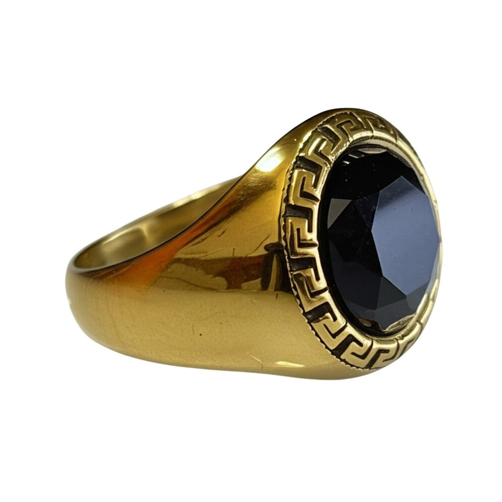 Royal Series - AETHER SIGNET RING - Pure Stainless Steel Men’s Gold-Plated Ring – Statement Luxury Jewelry (Size : 17-22-27) - THE MEN THING