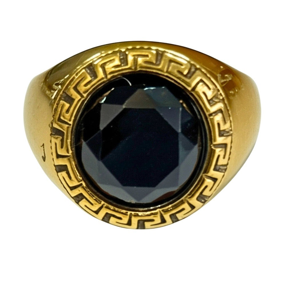 Royal Series - AETHER SIGNET RING - Pure Stainless Steel Men’s Gold-Plated Ring – Statement Luxury Jewelry (Size : 17-22-27) - THE MEN THING