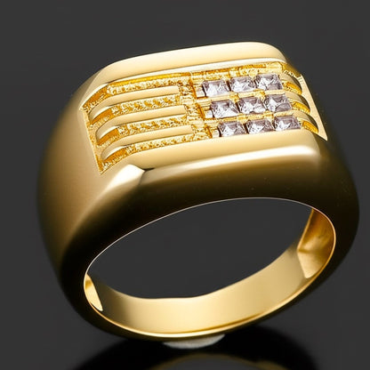 Royal Series - ALPHA BLOCK RING - Pure Stainless Steel Men’s Gold-Plated Ring – Statement Luxury Jewelry (Size : 17-21-26) - THE MEN THING
