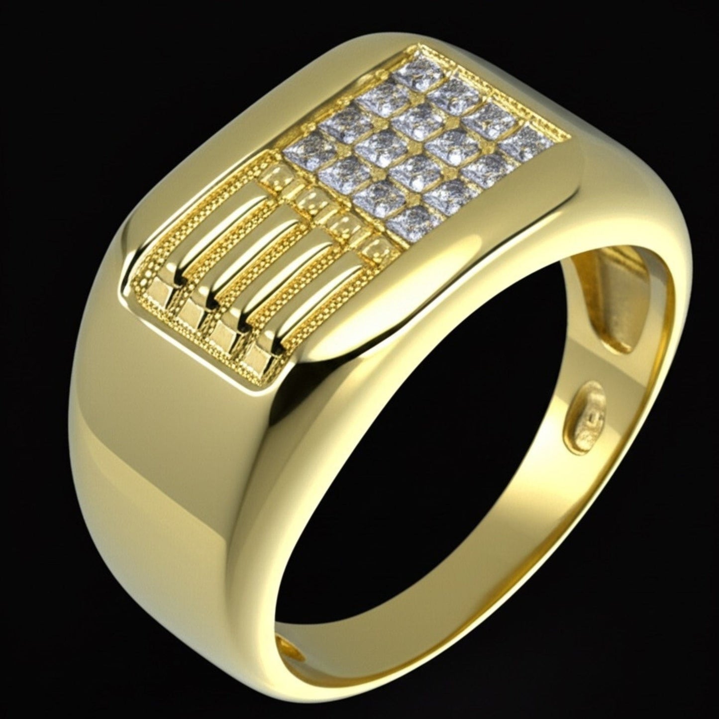 Royal Series - ALPHA BLOCK RING - Pure Stainless Steel Men’s Gold-Plated Ring – Statement Luxury Jewelry (Size : 17-21-26) - THE MEN THING