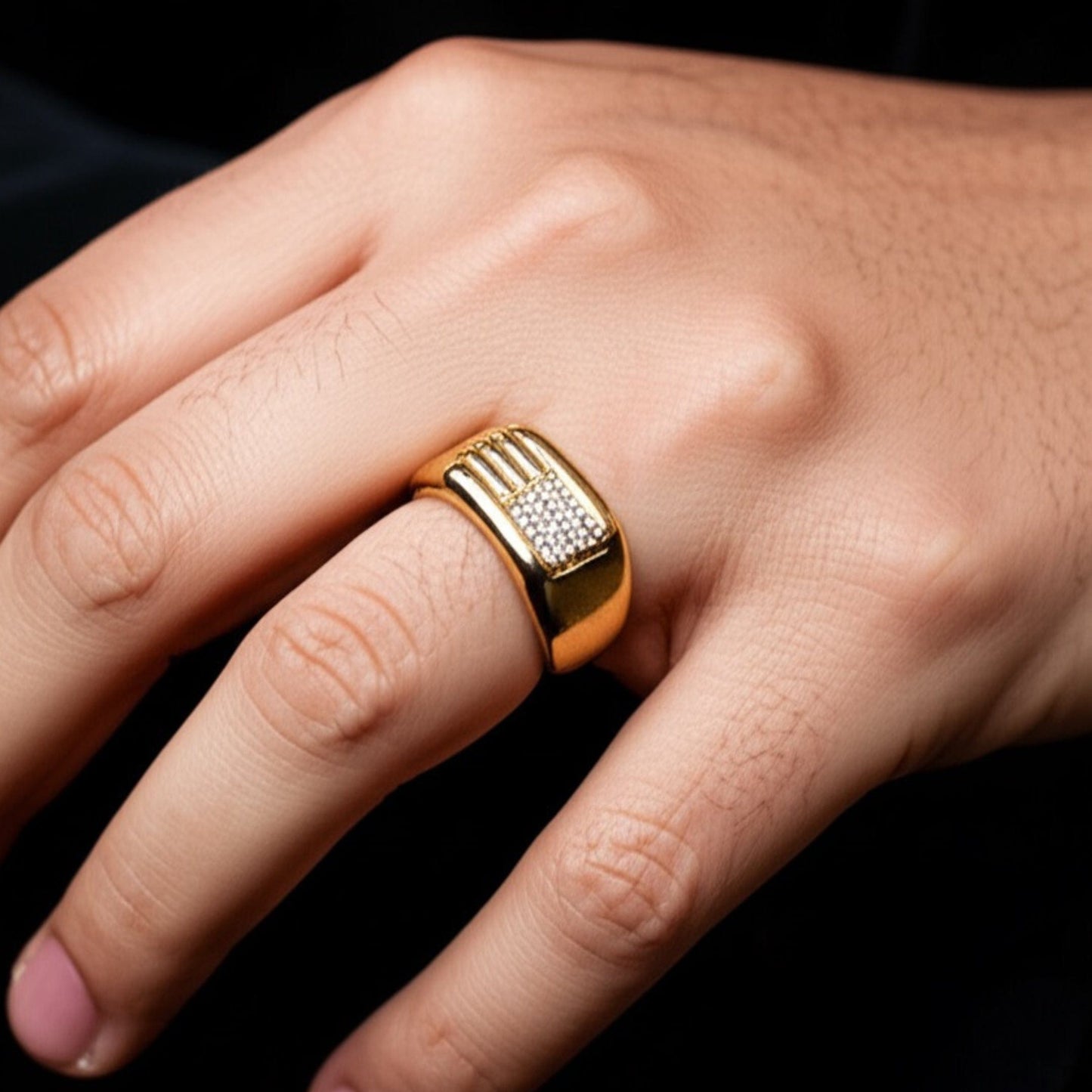 Royal Series - ALPHA BLOCK RING - Pure Stainless Steel Men’s Gold-Plated Ring – Statement Luxury Jewelry (Size : 17-21-26) - THE MEN THING