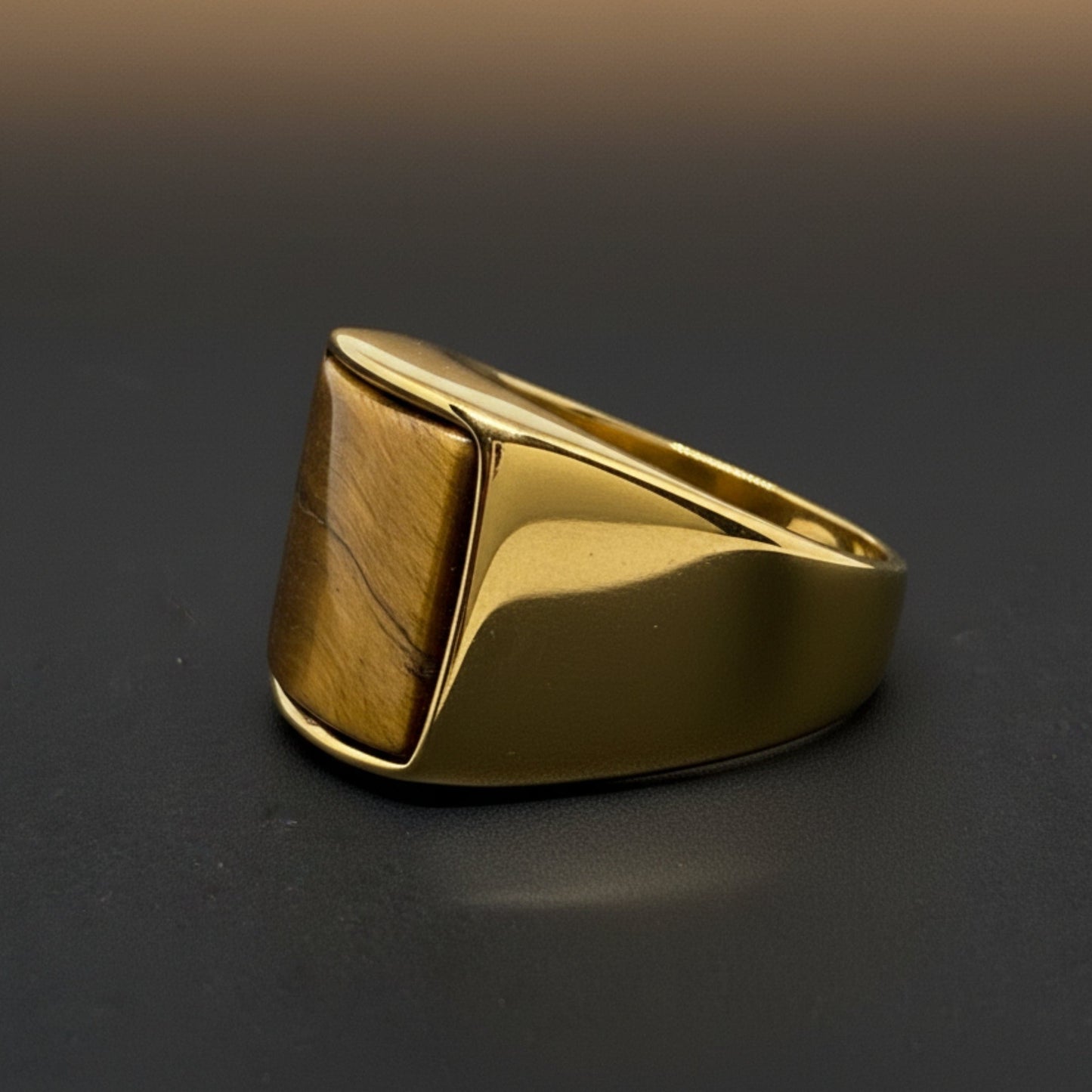 Royal Series - AMBERSTONE CREST RING - Pure Stainless Steel Men’s Gold-Plated Ring – Statement Luxury Jewelry (Size : 16-21-26) - THE MEN THING