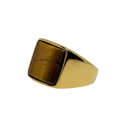 Royal Series - AMBERSTONE CREST RING - Pure Stainless Steel Men’s Gold-Plated Ring – Statement Luxury Jewelry (Size : 16-21-26) - THE MEN THING