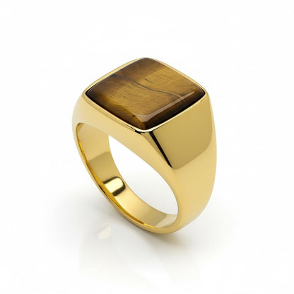 Royal Series - AMBERSTONE CREST RING - Pure Stainless Steel Men’s Gold-Plated Ring – Statement Luxury Jewelry (Size : 16-21-26) - THE MEN THING
