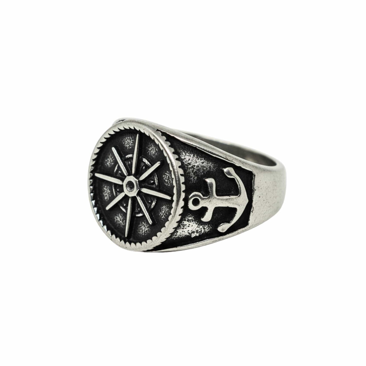 Royal Series - ANCHOR NORTH RING - Pure Stainless Steel Men’s Steel-Plated Ring – Statement Luxury Jewelry (Size : 19-22-24-28-30) - THE MEN THING