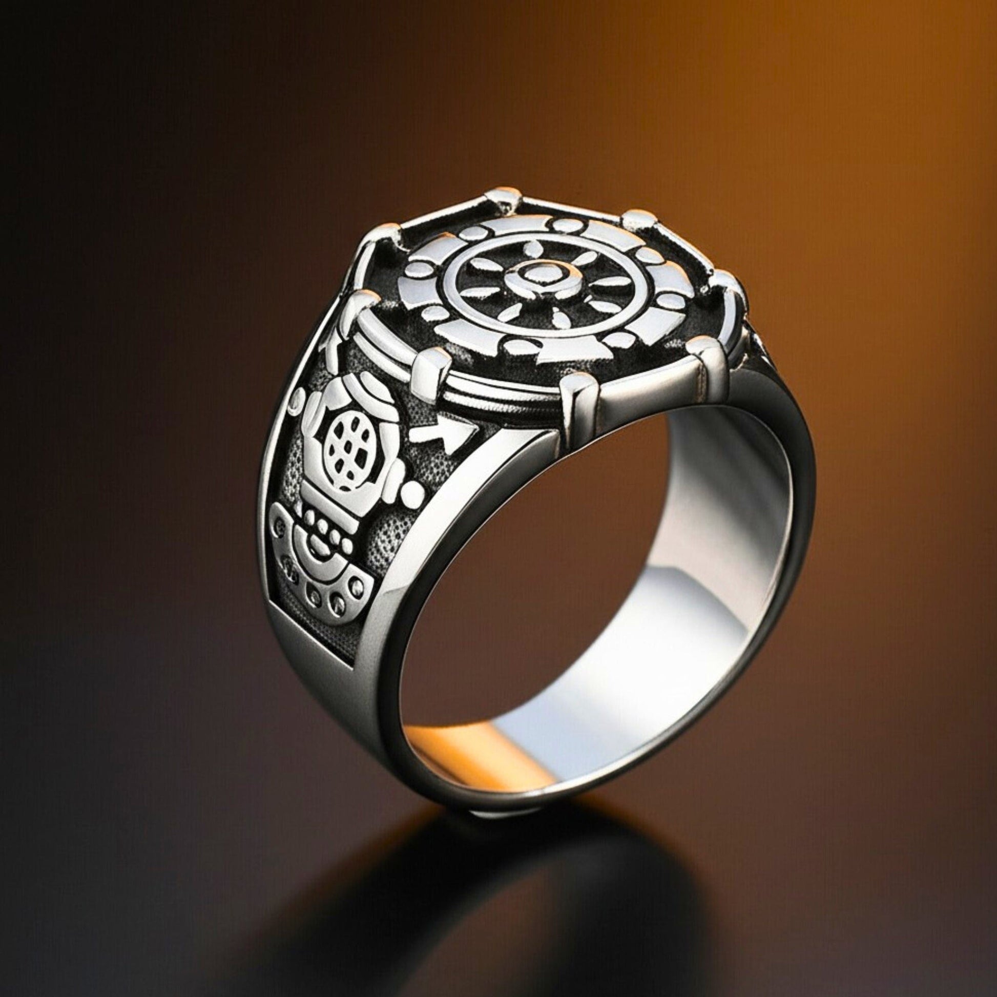 Royal Series - AQUALOR RING - Pure Stainless Steel Men’s Steel-Black-Plated Ring – Statement Luxury Jewelry (Size : 18-21-24) - THE MEN THING