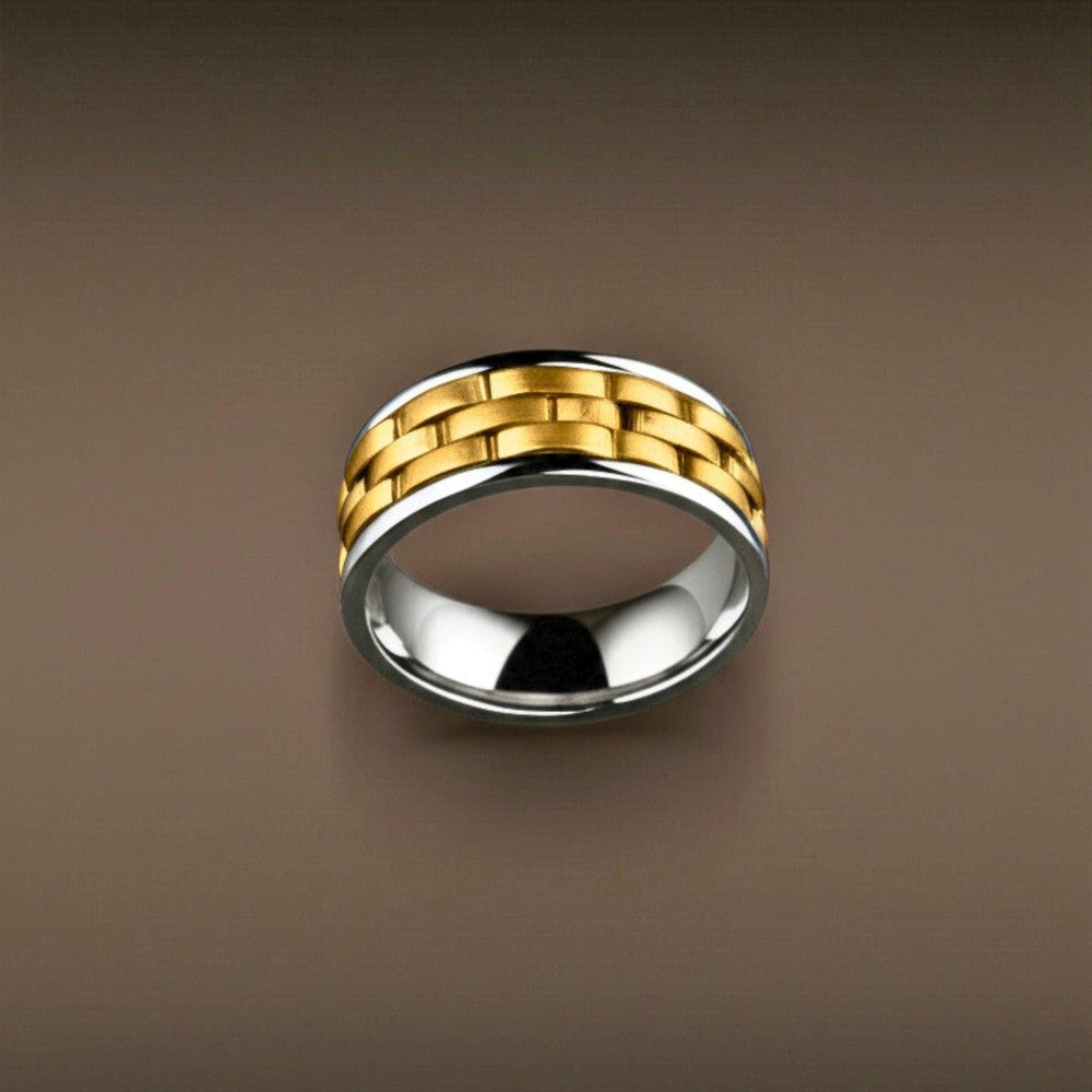 Royal Series - AUREX RING - Pure Stainless Steel Men’s Gold-Steel-Plated Ring – Statement Luxury Jewelry (Size : 17-19-22-25-27) - THE MEN THING