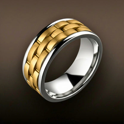 Royal Series - AUREX RING - Pure Stainless Steel Men’s Gold-Steel-Plated Ring – Statement Luxury Jewelry (Size : 17-19-22-25-27) - THE MEN THING