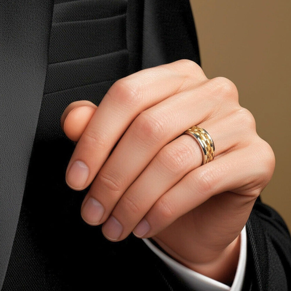 Royal Series - AUREX RING - Pure Stainless Steel Men’s Gold-Steel-Plated Ring – Statement Luxury Jewelry (Size : 17-19-22-25-27) - THE MEN THING