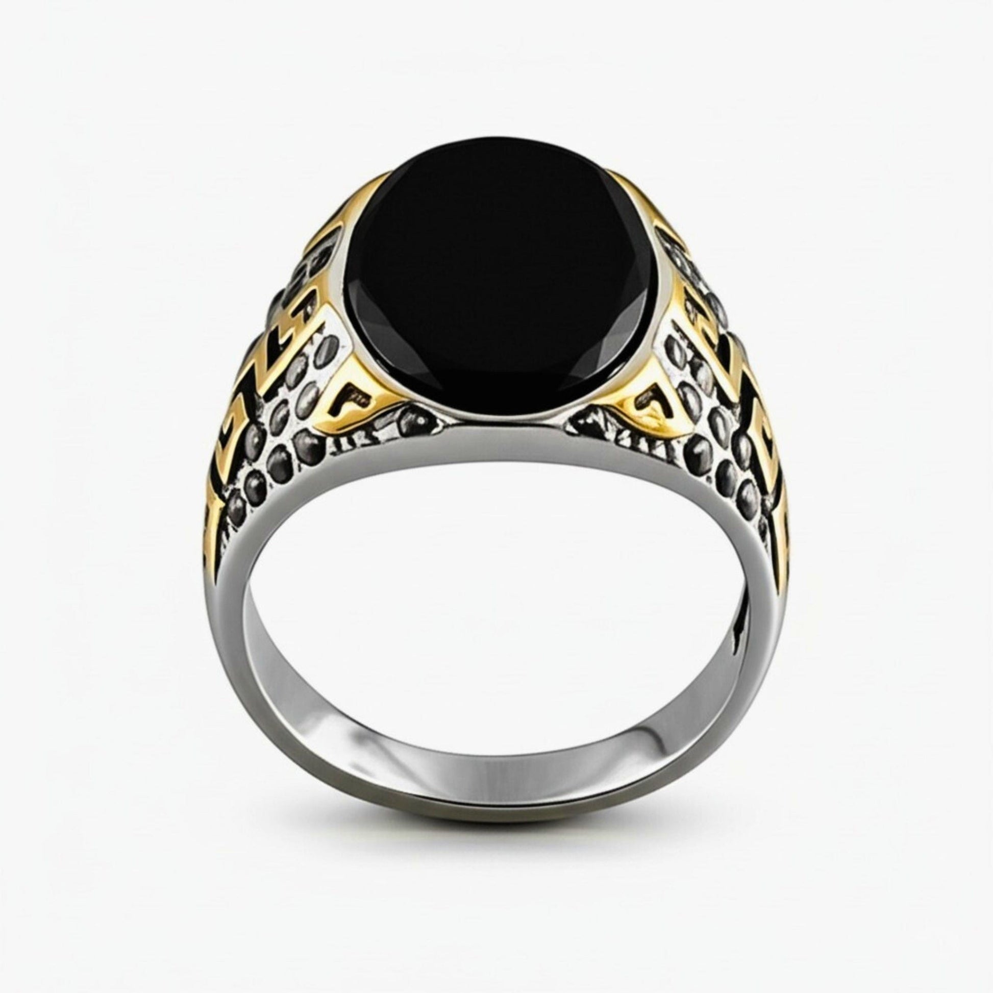 Royal Series - AURUM ECLIPSE RING - Pure Stainless Steel Men’s Gold-Plated Ring – Statement Luxury Jewelry (Size : 16-17-21-22) - THE MEN THING
