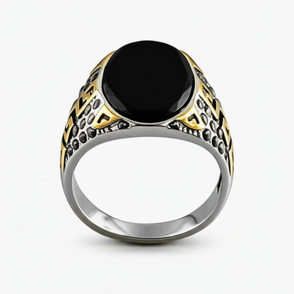 Royal Series - AURUM ECLIPSE RING - Pure Stainless Steel Men’s Gold-Plated Ring – Statement Luxury Jewelry (Size : 16-17-21-22) - THE MEN THING
