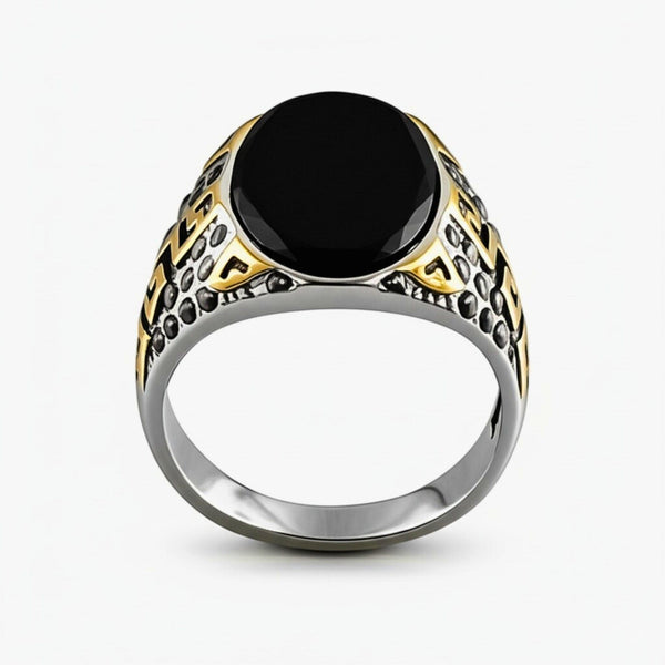 Royal Series - AURUM ECLIPSE RING - Pure Stainless Steel Men’s Gold-Plated Ring – Statement Luxury Jewelry (Size : 16-17-21-22)