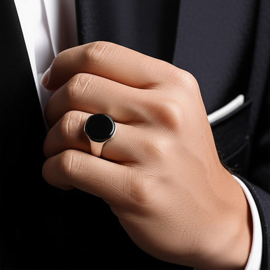 Royal Series - BLACK ECLIPSE REGENT - Pure Stainless Steel Men’s Steel-Plated Ring – Statement Luxury Jewelry (Size : 22-25-27) - THE MEN THING