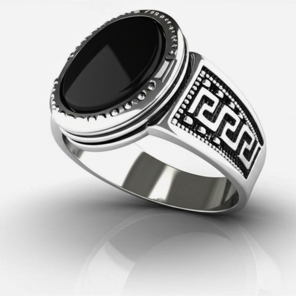 Royal Series - BLACK PYRE SIGNET RING - Pure Stainless Steel Men’s Steel-Plated Ring – Statement Luxury Jewelry (Size : -17-19-21-24-27)