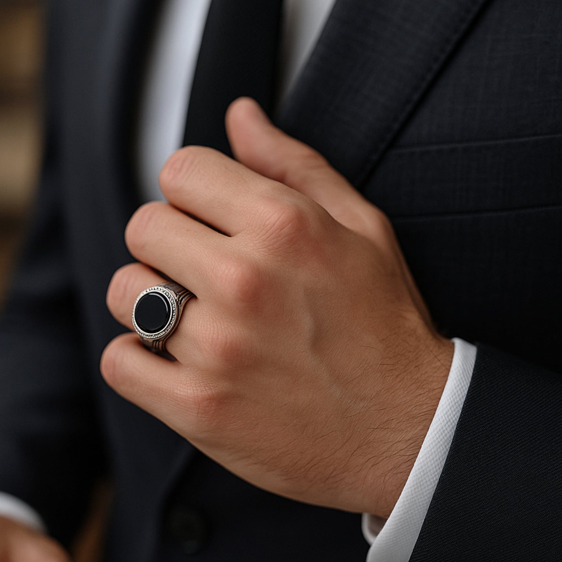 Royal Series - BLACK PYRE SIGNET RING - Pure Stainless Steel Men’s Steel-Plated Ring – Statement Luxury Jewelry (Size : -17-19-21-24-27) - THE MEN THING