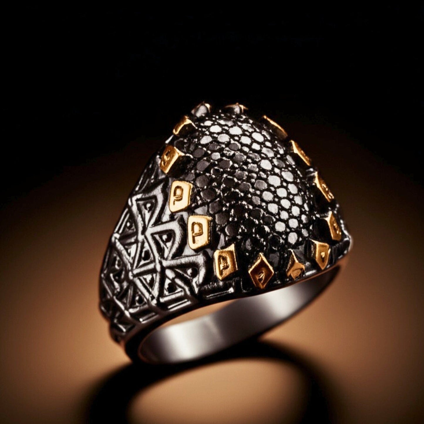 Royal Series - BLACK SPIRE EMBER RING - Pure Stainless Steel Men’s Black-Gold-Plated Ring – Statement Luxury Jewelry (Size : 16-19-21-22-24-26-27) - THE MEN THING