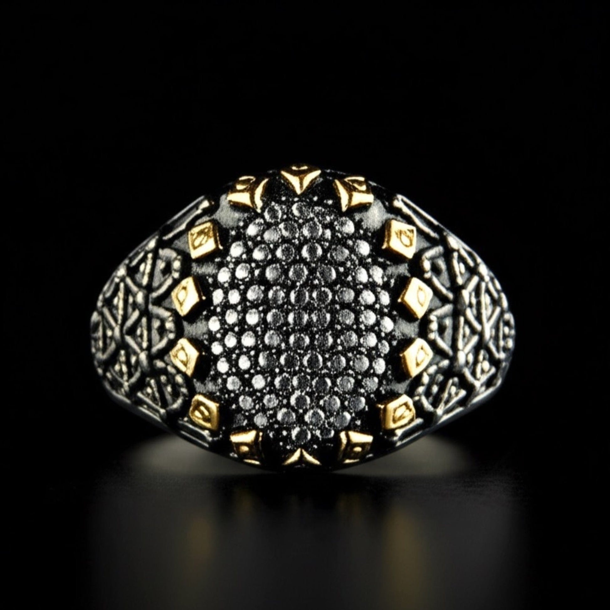 Royal Series - BLACK SPIRE EMBER RING - Pure Stainless Steel Men’s Black-Gold-Plated Ring – Statement Luxury Jewelry (Size : 16-19-21-22-24-26-27) - THE MEN THING