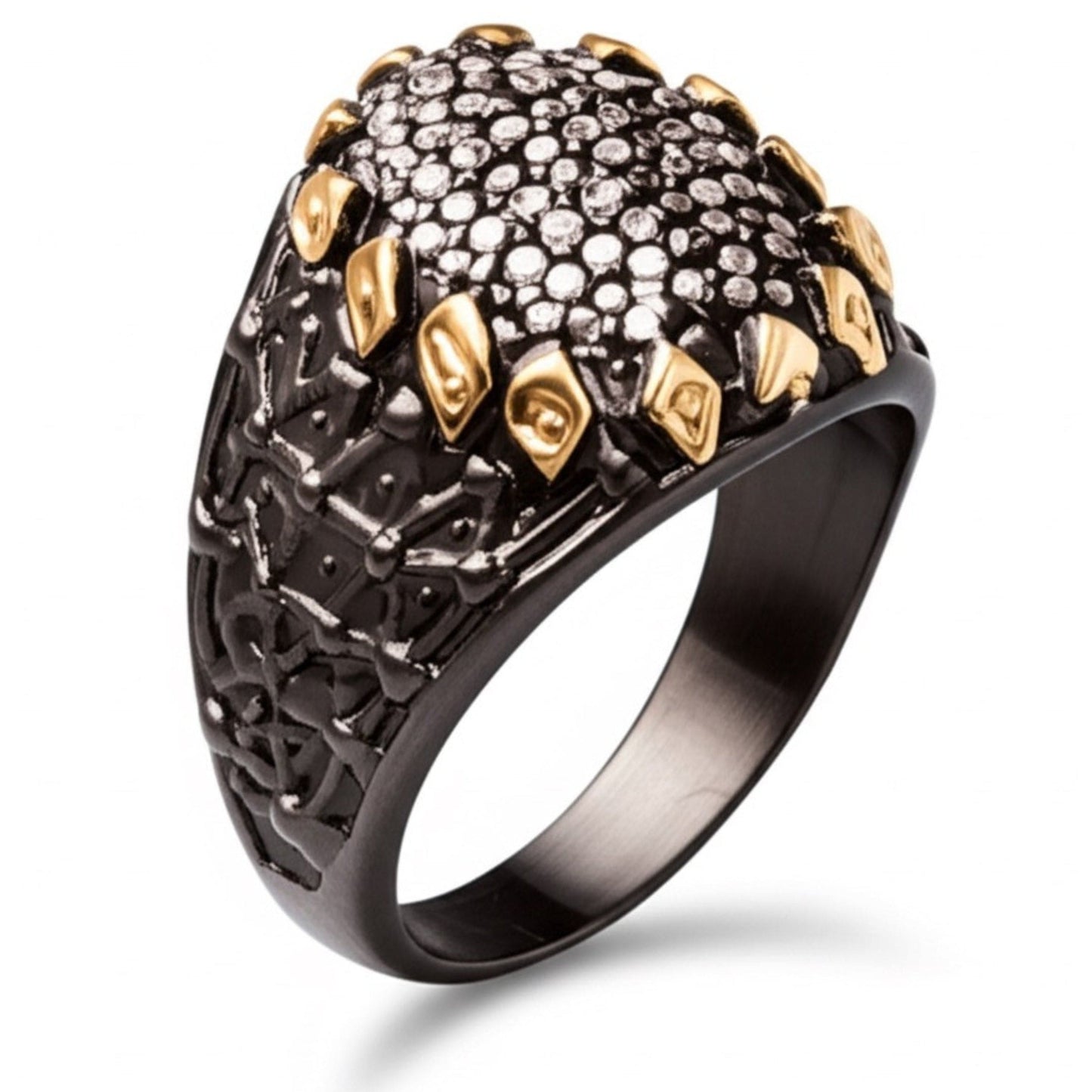 Royal Series - BLACK SPIRE EMBER RING - Pure Stainless Steel Men’s Black-Gold-Plated Ring – Statement Luxury Jewelry (Size : 16-19-21-22-24-26-27) - THE MEN THING