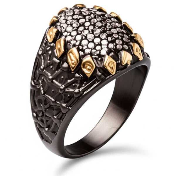 Royal Series - BLACK SPIRE EMBER RING - Pure Stainless Steel Men’s Black-Gold-Plated Ring – Statement Luxury Jewelry (Size : 16-19-21-22-24-26-27)