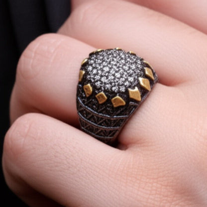 Royal Series - BLACK SPIRE EMBER RING - Pure Stainless Steel Men’s Black-Gold-Plated Ring – Statement Luxury Jewelry (Size : 16-19-21-22-24-26-27) - THE MEN THING