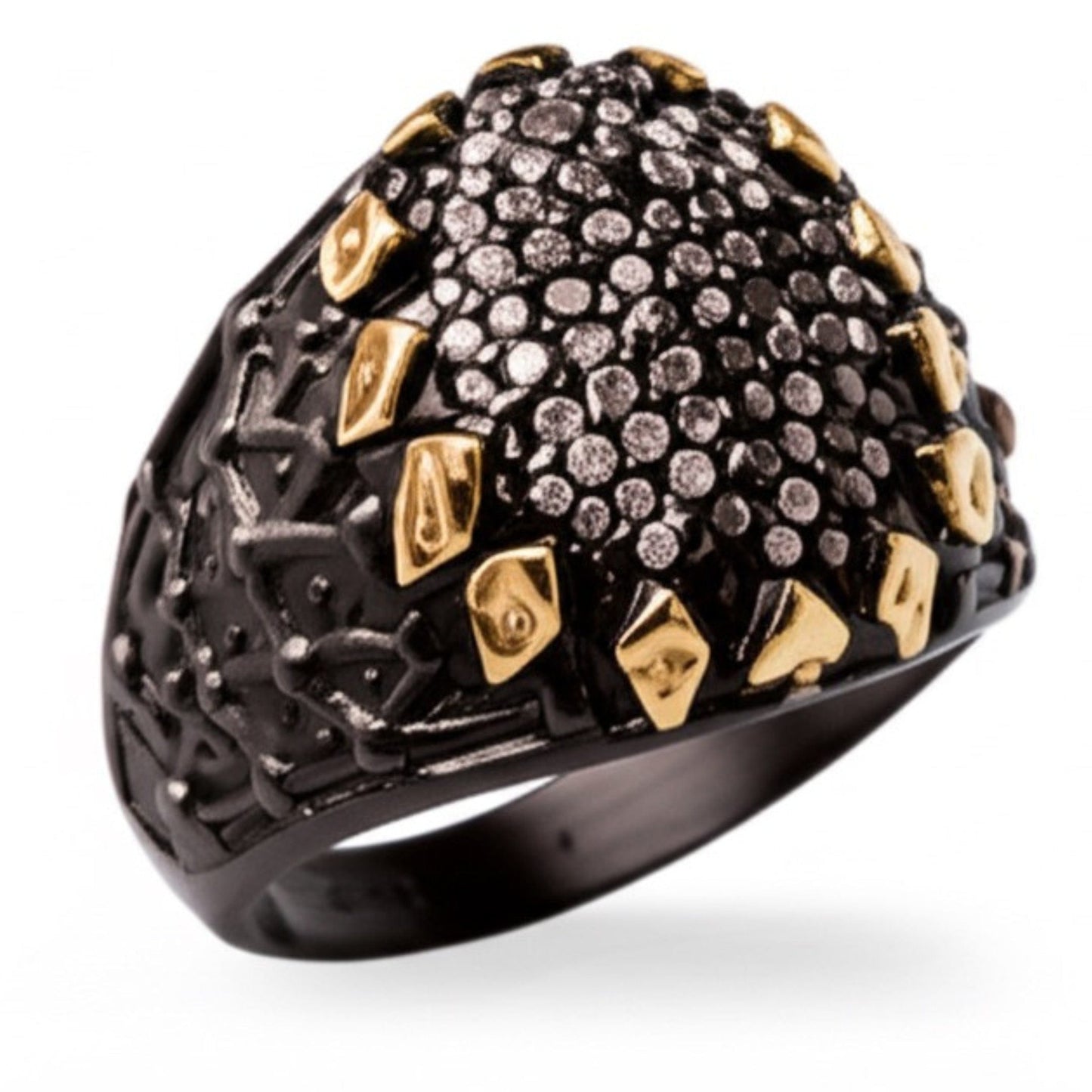 Royal Series - BLACK SPIRE EMBER RING - Pure Stainless Steel Men’s Black-Gold-Plated Ring – Statement Luxury Jewelry (Size : 16-19-21-22-24-26-27) - THE MEN THING