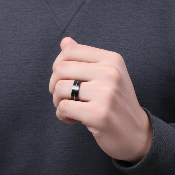 Royal Series - BLACK STRIKE RING - Pure Stainless Steel Men’s Black-Steel-Plated Ring – Statement Luxury Jewelry (Size : 17-20-22-25-27)