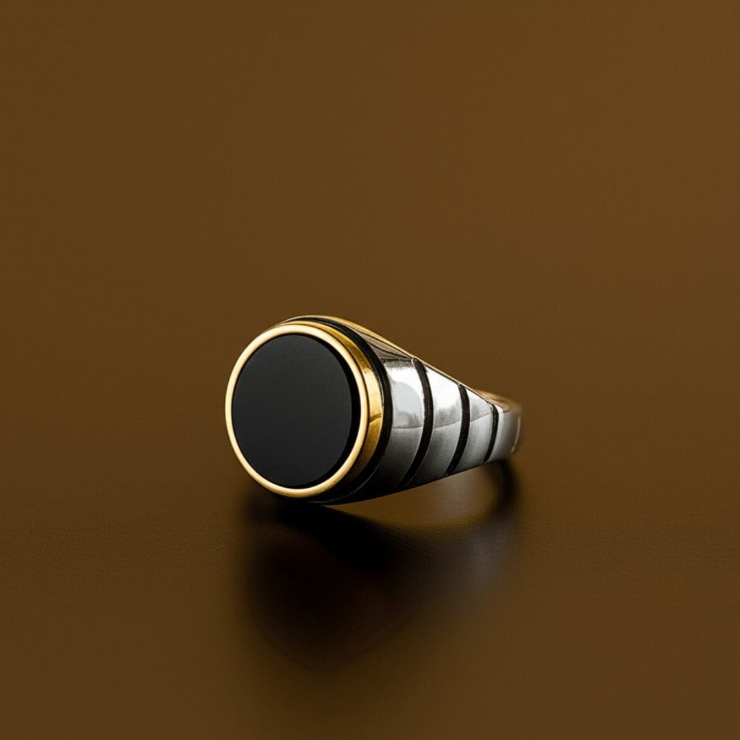 Royal Series - BLACKSTAR HALO RING - Pure Stainless Steel Men’s Steel-Gold-Plated Ring – Statement Luxury Jewelry (Size : 19-22-24-27) - THE MEN THING