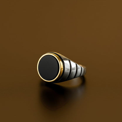 Royal Series - BLACKSTAR HALO RING - Pure Stainless Steel Men’s Steel-Gold-Plated Ring – Statement Luxury Jewelry (Size : 19-22-24-27) - THE MEN THING