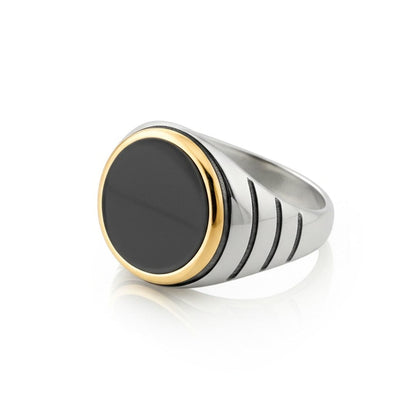 Royal Series - BLACKSTAR HALO RING - Pure Stainless Steel Men’s Steel-Gold-Plated Ring – Statement Luxury Jewelry (Size : 19-22-24-27) - THE MEN THING
