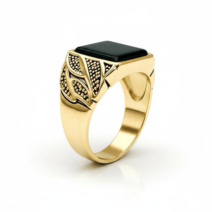 Royal Series - BLACKSTONE MAJESTY RING - Pure Stainless Steel Men’s Gold-Plated Ring – Statement Luxury Jewelry (Size : 16-19-21-27) - THE MEN THING