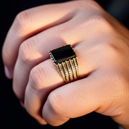 Royal Series - BLACKSTONE SOVEREIGN RING - Pure Stainless Steel Men’s Rose Gold-Plated Ring – Statement Luxury Jewelry (Size : 16-19-21-24) - THE MEN THING