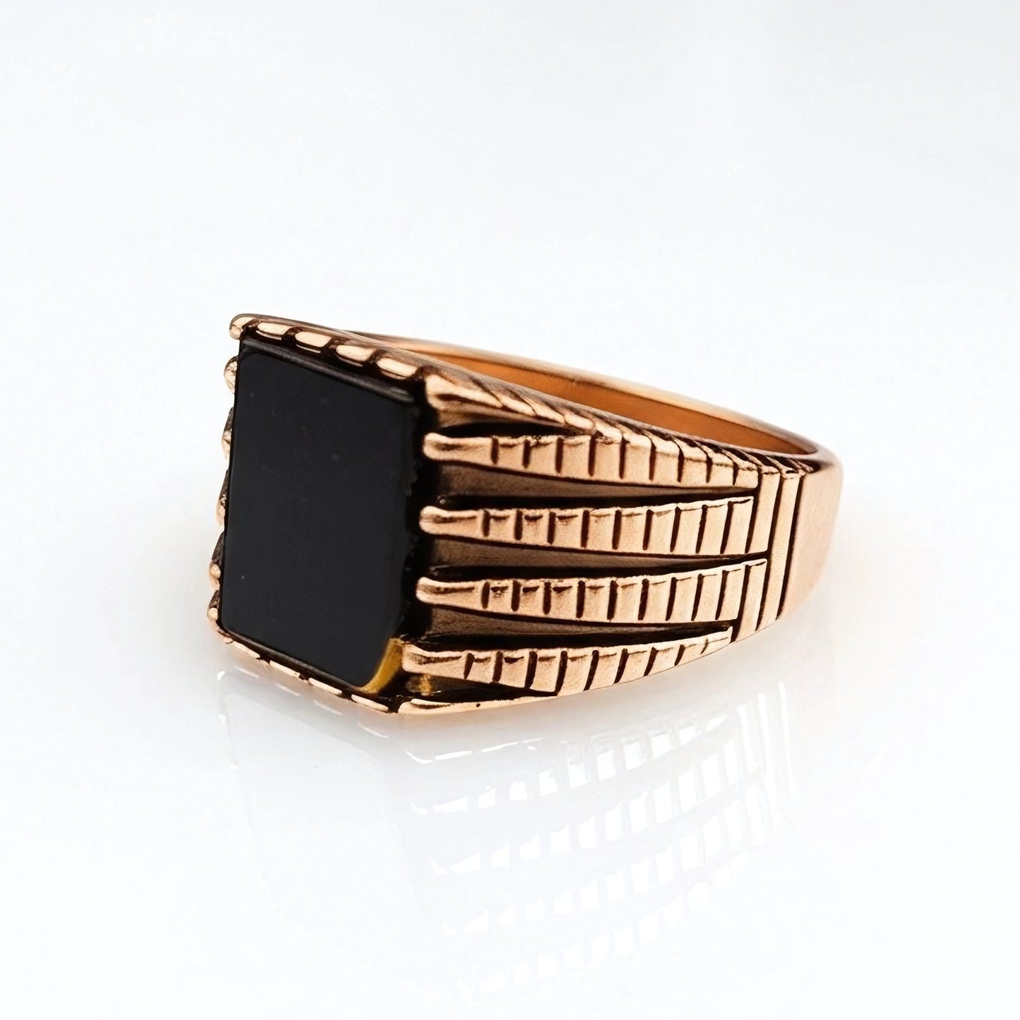 Royal Series - BLACKSTONE SOVEREIGN RING - Pure Stainless Steel Men’s Rose Gold-Plated Ring – Statement Luxury Jewelry (Size : 16-19-21-24) - THE MEN THING