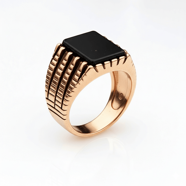 Royal Series - BLACKSTONE SOVEREIGN RING - Pure Stainless Steel Men’s Rose Gold-Plated Ring – Statement Luxury Jewelry (Size : 16-19-21-24)