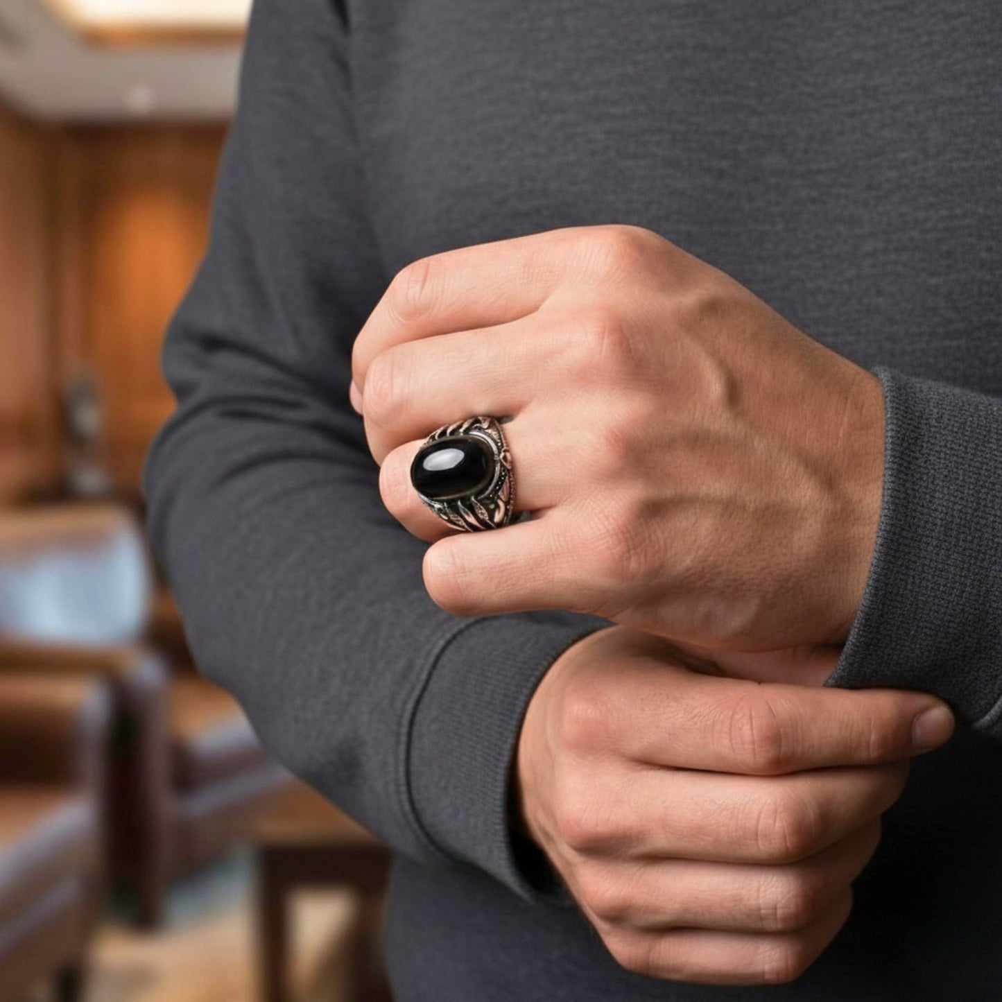 Royal Series - BLACKTHORN REGENT RING - Pure Stainless Steel Men’s Steel-Black-Plated Ring – Statement Luxury Jewelry (Size : 19-21-24) - THE MEN THING