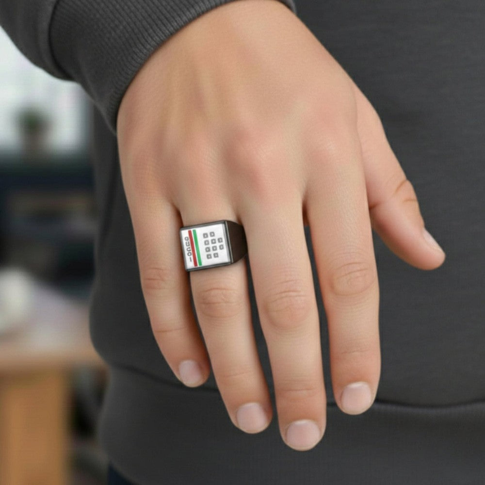 Royal Series - BLOCKWAVE RING - Pure Stainless Steel Men’s Black-Steel-Plated Ring – Statement Luxury Jewelry (Size : 19-22-24) - THE MEN THING