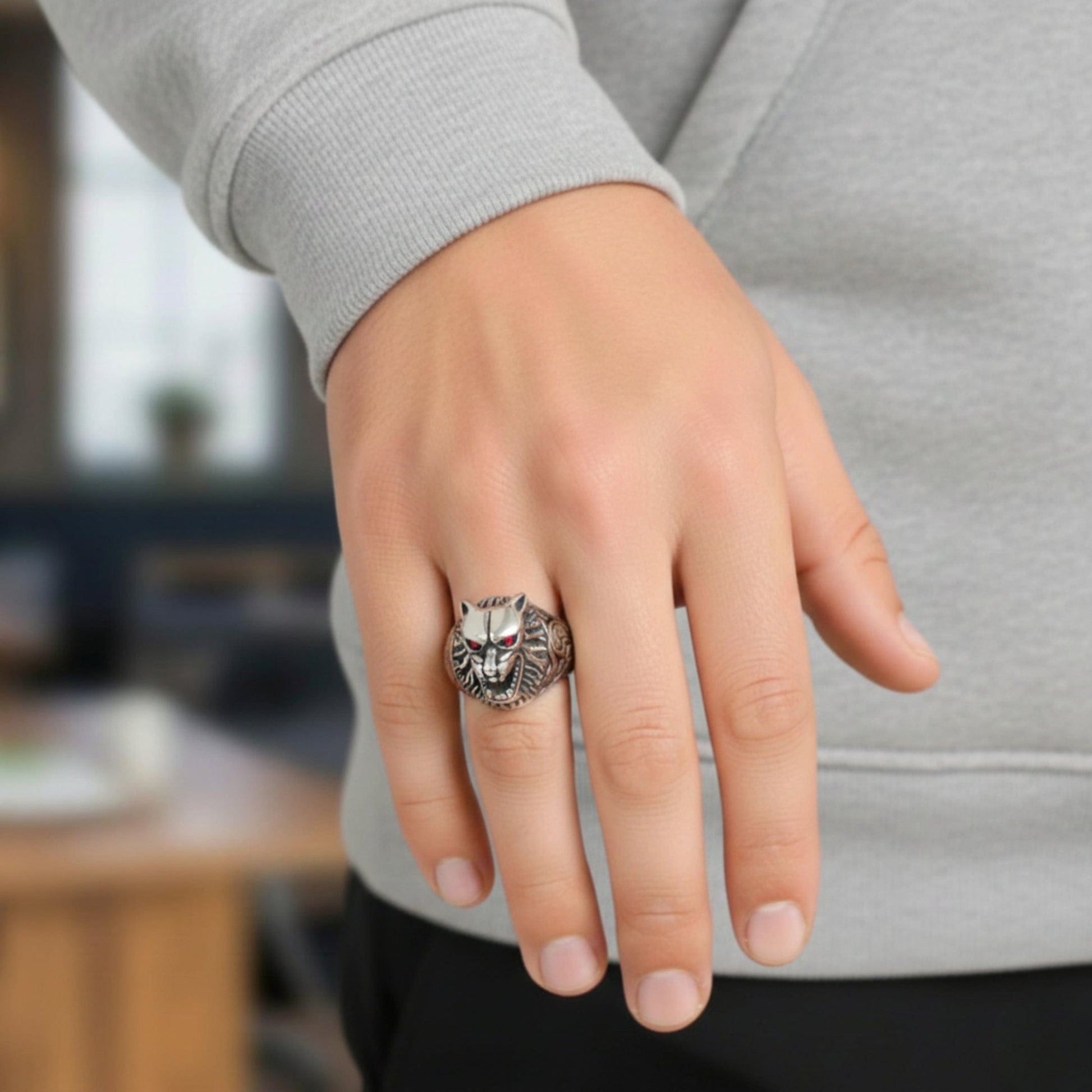 Royal Series - BLOODFANG WOLF RING- Pure Stainless Steel Men’s Steel-Plated Ring – Statement Luxury Jewelry (Size :15-17-18-21-24-27-28-30) - THE MEN THING