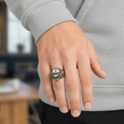 Royal Series - BLOODFANG WOLF RING- Pure Stainless Steel Men’s Steel-Plated Ring – Statement Luxury Jewelry (Size :15-17-18-21-24-27-28-30) - THE MEN THING